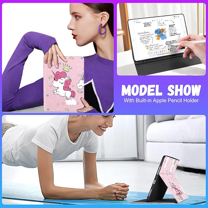 for iPad 9th/8th/7th Generation Case 10.2 Inch Girls Cute Kids Women Folio Smart Cover with Pencil Holder Cartoon Design Girly Kawaii Unique Cases for iPad 7/8/9 Gen A2602 A2270 A2197