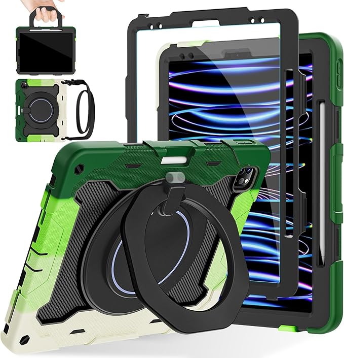 ROISKIN for iPad Pro 12.9 -Inch Case (6th 5th 4th &amp 3rd Gen)with HD Screen Protector 360 Stand Handle Pencil HolderShoulder Strap[15ft Drop Protection]Rugged Bulky Full Body 12.9 iPad Pro Ca