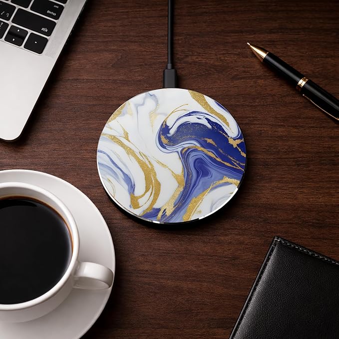 White & Blue with Golden Swirls