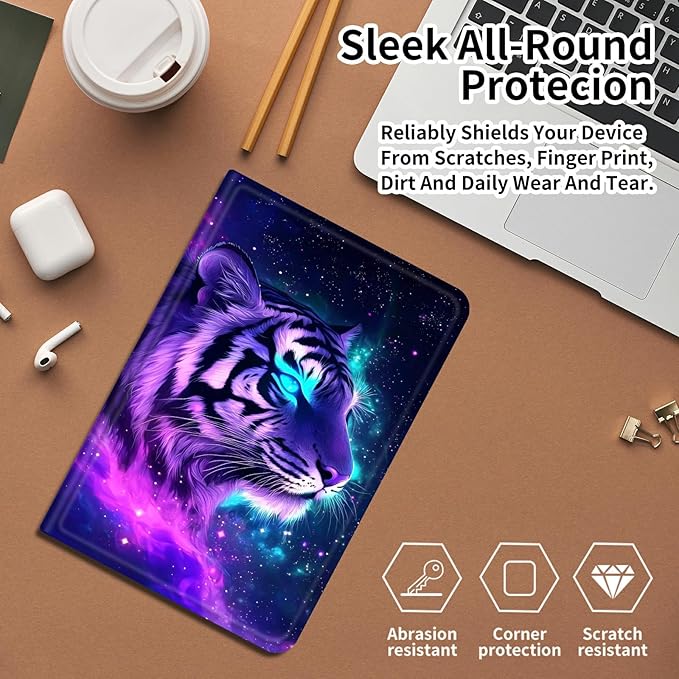 DIGTIALLL Case for Amazon Kindle Fire HD 8 &amp 8 Plus Tablet (12th Generation/10th Generation 2024/2022/2020 Release) PU Leather Smart Protective Cover with Auto Sleep/WakeTiger in Galaxy