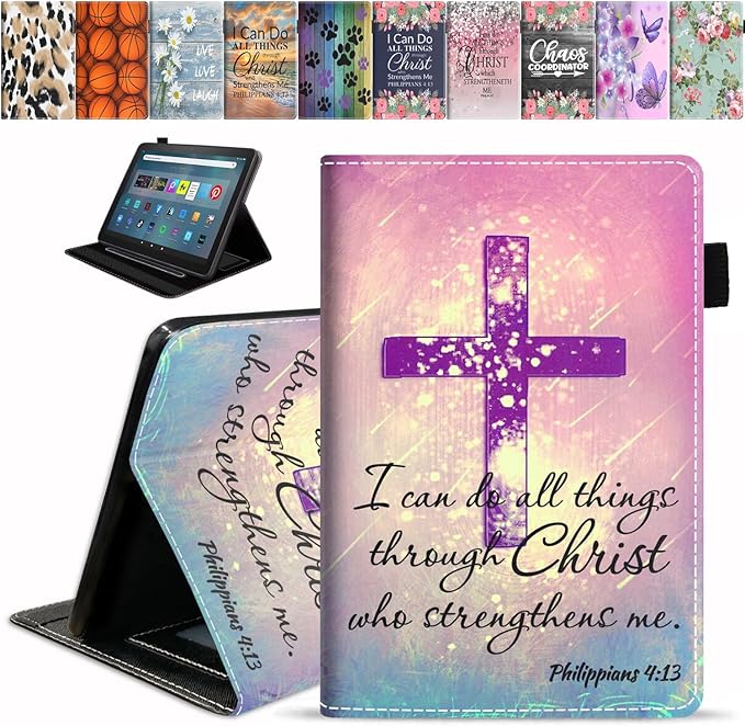 Case for All-New Amazon Fire Max 11 Tablet (13th Generation 2023 Release) 11 - Slim PU Leather Folio Smart Cover with Auto Wake/Sleep Christian Cross Quote Bible Verse Philippians 4-13