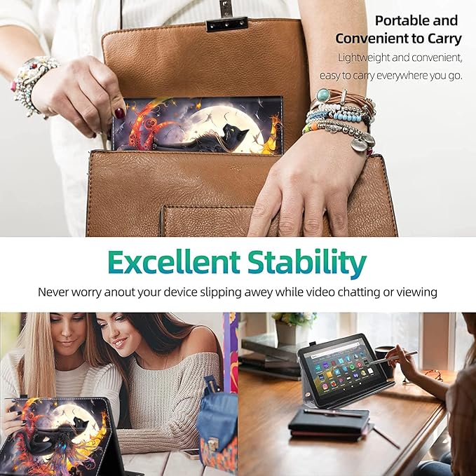 Case for All-New Amazon Kindle Fire HD 10 and Fire HD 10 Plus Tablet (13th/11th Generation 2023/2021 Release) 10.1 Slim Folding Stand Cover with Auto Wake/Sleep Moon Cat