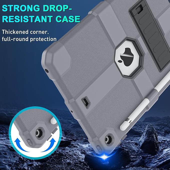 Case for iPad 9th/8th/7th Generation 2021/2020/2019(10.2 inch) Heavy Duty Shockproof Rugged Protective 10.2 Cover with Built-in Stand for iPad 9 8 7 Gen(Black+Gray)