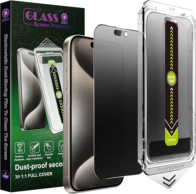 (2-Pack Matte Privacy Anti-Spy Screen Protector for iPhone 15 Pro Max (6.7-Inch)9H Tempered GlassAnti-GlareFull CoverageAnti-FingerprintAuto Dust RemovalBubble-Free
