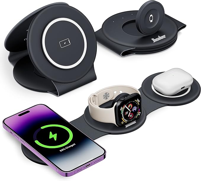 HICOBER 3 in 1 Charging Station for Multiple Apple Devices Compatible with iPhone 17/16/15/14/13 Apple Watch &amp AirPods Foldable Fast Wireless Charger &amp Travel Charger for Home/Office/Trips