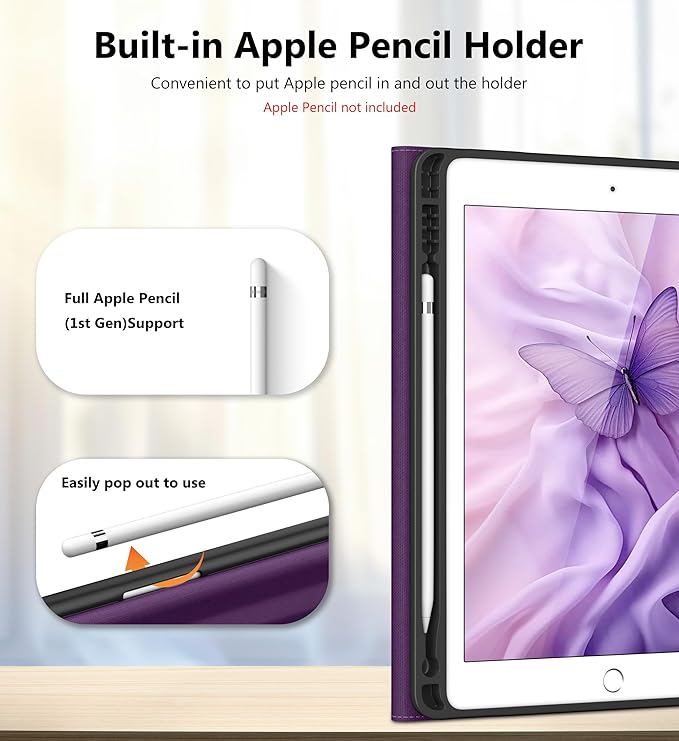 DTTO for iPad 6th / 5th Generation 9.7 Inch (2018/2017) iPad Air 2 / Air 1 Case 360 Degree Rotating Premium Leather Folio Stand Cover with Pencil Holder Purple