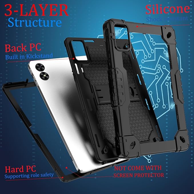 Case for Vortex ZTAB10/T10M PRO 10.1 inch Tablet Hybrid Shockproof Case Built in Kickstand with Screen Protector for Vortex ZTAB 10/T10M PRO 10.1 inch Tablet (Black/Black/1 PC)