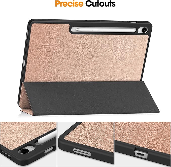 Case for Samsumg Galaxy Tab S10 FE+/S10 FE Plus 13.1 Inch 2025 (Model: SM-X620/SM-X626B) Trifold Stand Cover with S Pen Holder [Auto Wake/Sleep] PU Leather + Soft TPU Bumper Shell Rosegold