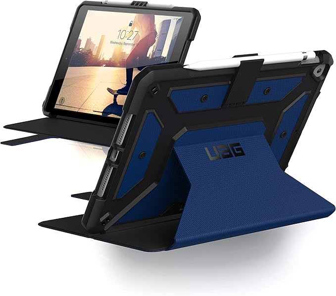 URBAN ARMOR GEAR UAG Designed for iPad 10.2 Case Blue Cobalt 9th Generation 2021 8th Gen 2020 Rugged Heavy Duty Protective Durable Folio Cover &amp Kick Stand w/Pencil Holder Metropolis Series
