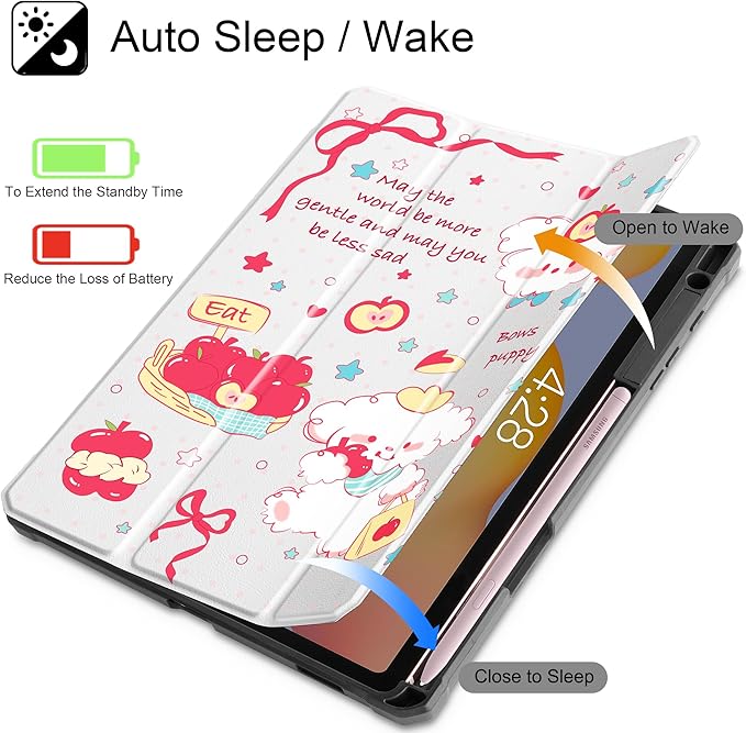 Mektron Case for Samsung Galaxy Tab S6 Lite 10.4 Inch 2024/2022/2020 with S Pen Holder Multi-Angle Viewing with Shockproof Cover Clear Shell + Trifold Stand + Auto Wake/Sleep Cute Puppy