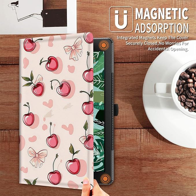 for Fire HD 10 Tablet Case 13th/11th Generation (2023/2021)Slim Adjustable Stand Cover for Amazon Kindle Fire HD 10 Plus 10.1 with Auto Wake/Sleep-Cherry Bow