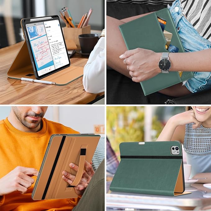 DTTO for iPad Pro 13 inch Case (M5/M4) 2025/2024 Premium Leather Business Folio Stand Cover with Pencil Holder-Auto Wake/Sleep &amp Multiple Viewing Angles Built in Hand Strap &amp Pocket Midnigh
