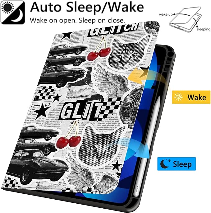 Stylish Case for iPad 9th/8th/7th Generation 10.2 2021/2020/2019Cool Car Collage Textured Folio Case with Pencil Holder Multi-Angle View Adjustable Stand Auto Wake/Sleep Cover for Women