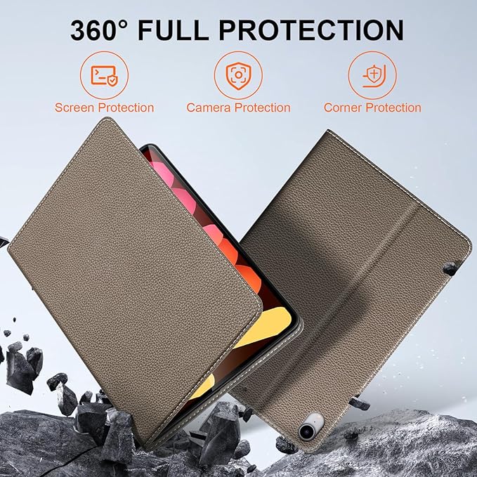 Case for iPad mini 7 (A17 Pro) 2024 iPad mini 6th Generation 2021 Leather Protective Shockproof Smart Cover Adjustable Stand - Auto Wake/Sleep and Multiple View Angles Gray Brown