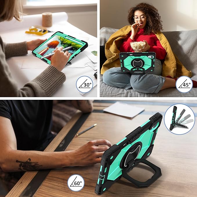 Shoulder Strap Tablet Case for Huawei MatePad Air/Huawei MatePad 11.5 inch Heavy Duty Shockproof Protective Cover with Kickstand Handle Shoulder Strap for Kids Women Man Black Mint Green