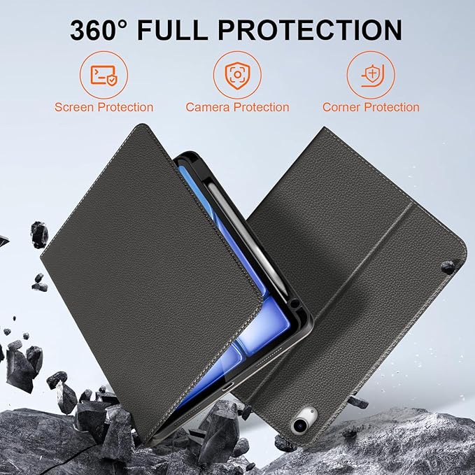Leather Case for iPad Air 11 M4/M3/M2 (2026/2025/2024) &amp 10.9 5th/4th Gen (2020/2022) | with Pencil Holder | Auto Wake/Sleep | Protective Shockproof Cover | Adjustable Stand | Dark Gray