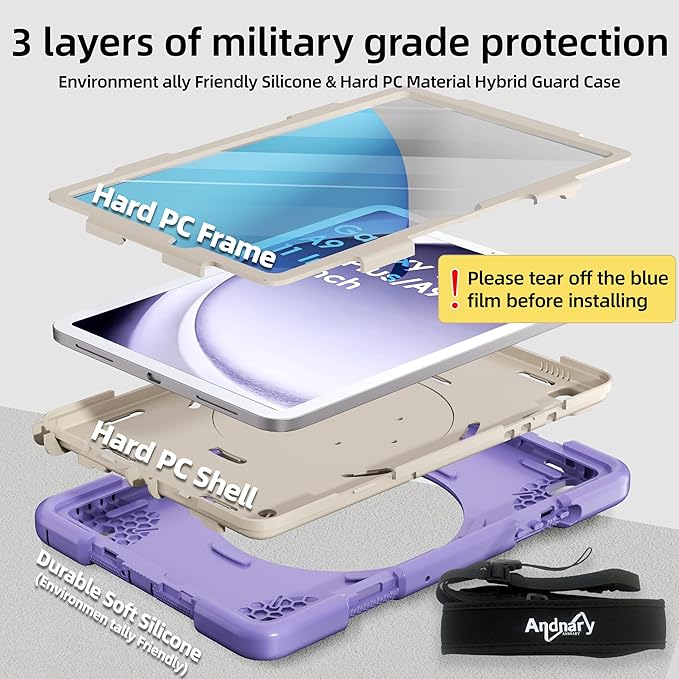 Case for Samsung Galaxy Tab A9+/A9 Plus Case 11 Inch with Screen Protector/360° Rotating Stand/Pen Holder/Shoulder Strap Shockproof Cover for Tablet A9+ 5g (Purple)