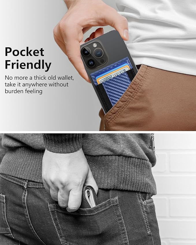 ExtreLife For Magsafe Wallet Adjustable Stand and Open ID Window Magnetic Wallet for iPhone 17/16/15/14 Pro Max/14 Pro/14/14 Plus/13/12 Series 9 Cards Blue Carbon Fiber