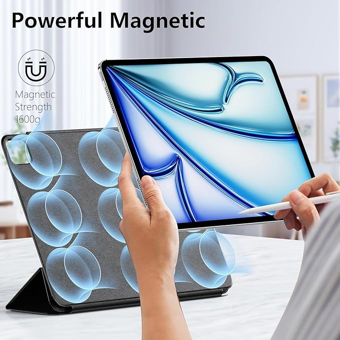 Case for iPad Air 13(M3 2025/M2 2024)&ampiPad Pro 12.9 (6th5th4th3rd Gen)Powerful Magnetic AttachmentSlim Trifold Stand CaseAuto Wake/SleepDurable Protection（Black）