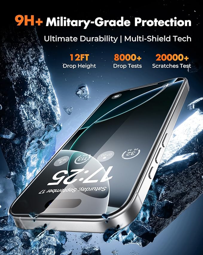 UNBREAKcable for iPhone 16 Pro Screen Protector 4+2 Pack [9H+ Military-Grade Shatterproof] [Effortless Bubble-Free Installation] Ultra HD Clarity Tempered Glass with Lens Protector Case friendly
