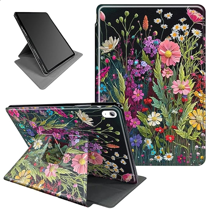 for iPad A16 Casefor iPad 11th/10th Generation Case 2025/2022 Release 360 Rotating Degree Stand Lightweight Protective Smart Cover with Auto Wake/Sleep - Floral Flower