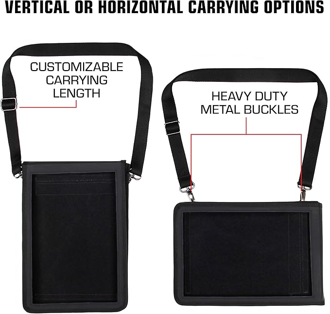 USA GEAR 12 Inch Tablet Case - Tablet Holder with Open Front Design Durable Frame and Adjustable Shoulder Strap - Compatible with Surface Pro 7 Galaxy Tab S7 Plus and More 12 Tablets (Black)