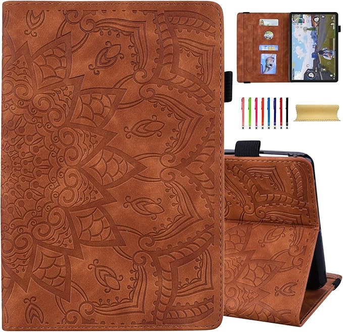 Dteck Case for All-New Amazon Fire HD 10 and 10 Plus Tablet (13th/11th Generation 2023/2021 Release)PU Leather Slim Folding Stand Cover with Pencil Holder Shockproof Magnetic Card Slots ShellBrown