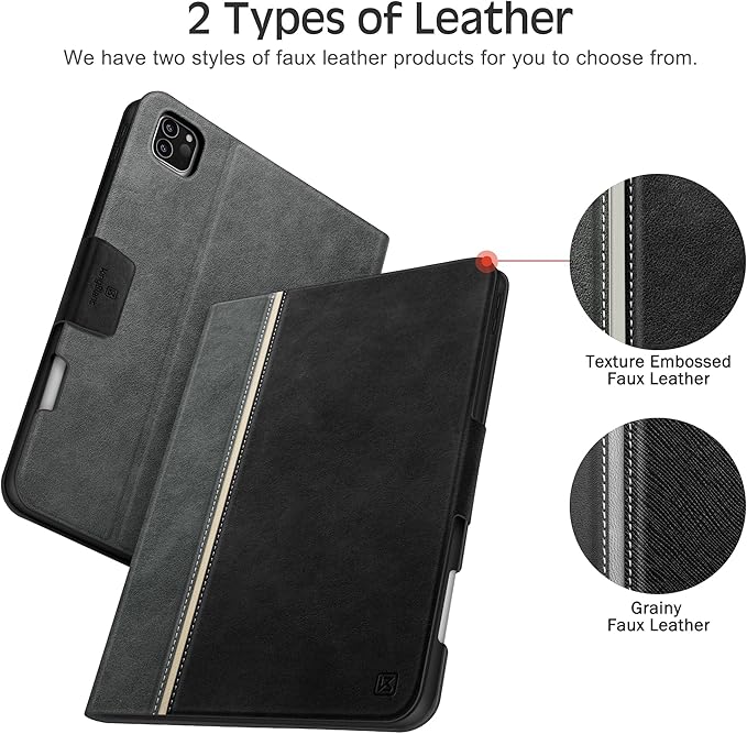 KingBlanc Case for iPad Pro 13 inch (M5 2025/M4 2024) with Pencil Holder Vegan Leather Stand Cover Auto Sleep/Wake Support Pencil Pro/(USB-C) Viewing/Writing Angles Vintage Notebook Style Black