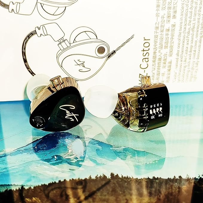 KZ Castor in Ear Monitor Headphones HiFi Improved Bass Earphone Sound Tunable Noise Isolating IEMs Dual-Dynamic Driver Wired Earbuds 2PIN-C Detachable Cable for Singers Musicians