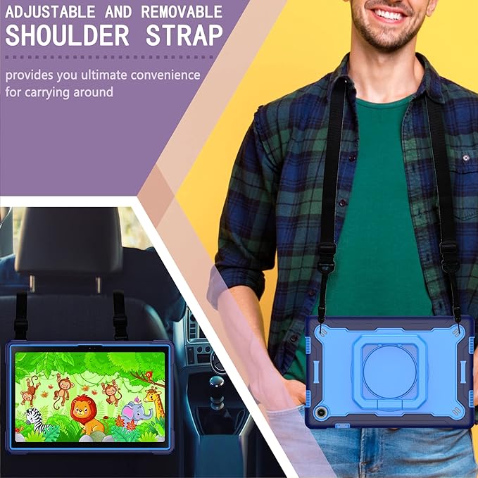 Dteck for Samsung Galaxy Tab A8 (SM-X200/X205) Tablet Case 10.5 2022 Release Shockproof Sturdy Rugged Case for Kids with Rotate Handle and Kickstand Protective Cute Cover with Shoulder Strap Blue