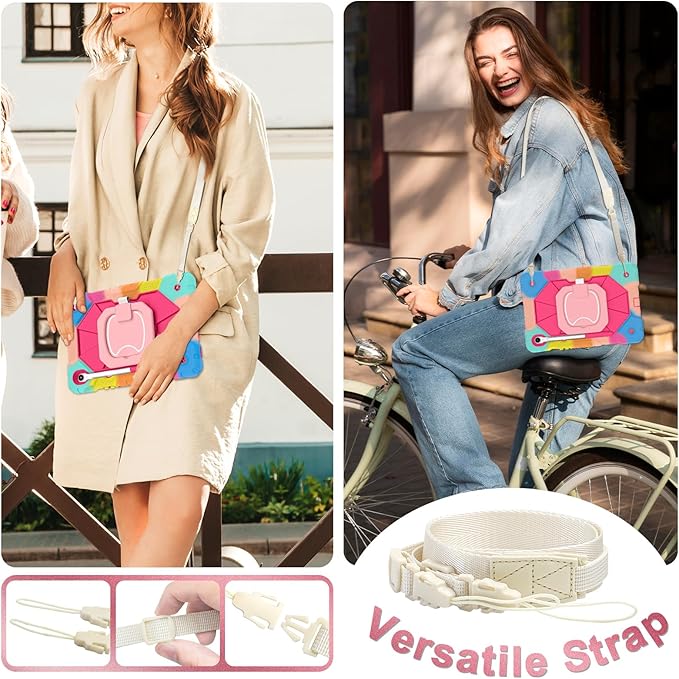 Case for Samsung Galaxy Tab S10 Lite/S10 FE/S9 FE 10.9 Inch Samsung Tab S9 11 Inch Rugged Galaxy S10 Tablet Cover with Pen Holder 360 Rotating Stand Shoulder Strap Screen Protector Rainbow