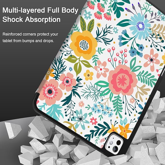 DONGKE Case for iPad Pro 13 inch (M5 2025 / M4 2024) – [Built-in Pencil Holder] Ultra Slim PU Leather Trifold Stand Cover with Soft TPU Back Auto Wake/Sleep - Flower