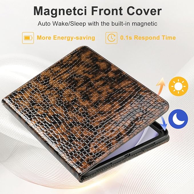 Elegant Case for Samsung Galaxy Tab A9 Plus 11 Inch 2023（Model: SM-X210/X216/X218） Premium Leather Crocodile Cover | Stand | Card Pockets| Wrist Strap| S Pen Holder (Brown+Gold)