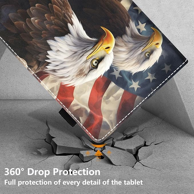 Case for All-New Amazon Fire HD 10 &amp HD 10 Plus Tablet 10.1 (13th/11th Generation 2023/2021 Release) Slim PU Leather Stand Cover with Auto Wake/Sleep Patriotic American Flag Bald Eagle