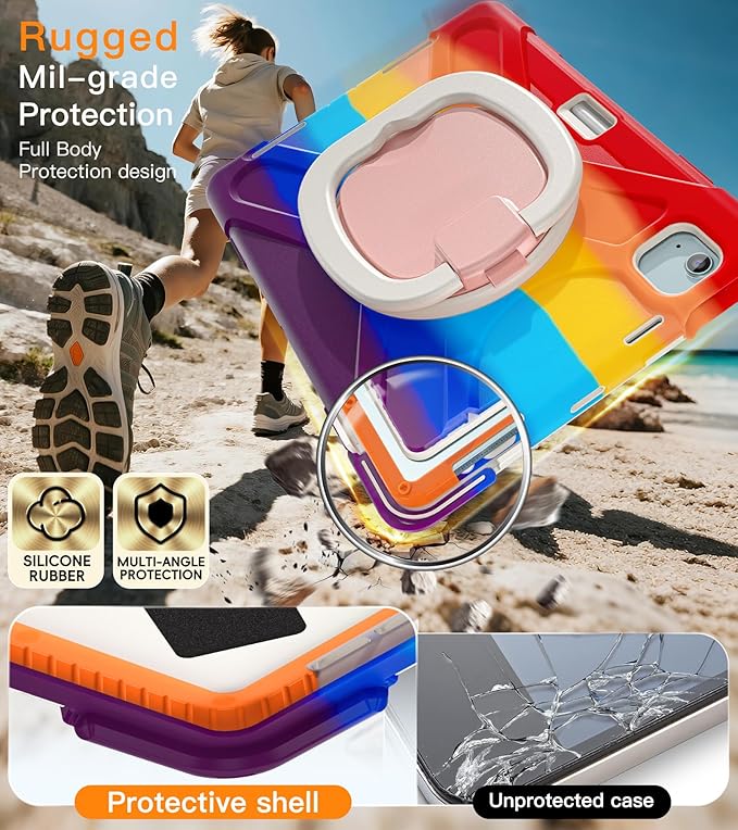 BATYUE Case for Air 11-inch M4 (2026)/M3 (2025)/M2 (2024) iPad Air 5th/4th 10.9 inch(2022/2020) iPad Pro 11 4th/3rd/2nd/1st Kids Cover with 360° Rotating Stand Pencil Holder Carrying Strap Red