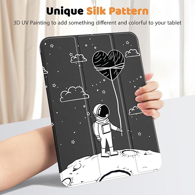Tuiklol Case for iPad 11 inch A16 2025 Generation 11th / iPad 10.9 inch 2022 10th Gen Buit in Pencil Holder with Shockproof Cover PC Clear Transparent Back Shell Auto Wake/Sleep Astronaut