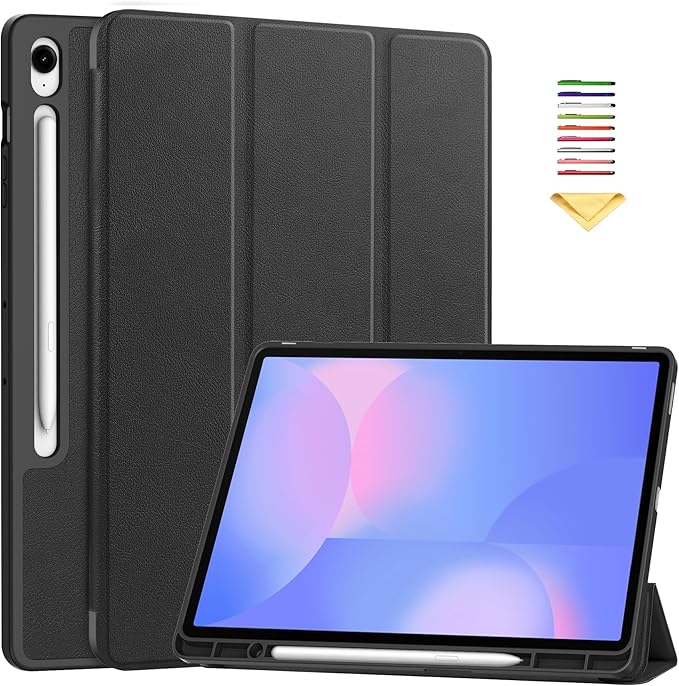 Case for Samsumg Galaxy Tab S10 FE+/S10 FE Plus 13.1 Inch 2025 (Model: SM-X620/SM-X626B) Trifold Stand Cover with S Pen Holder [Auto Wake/Sleep] PU Leather + Soft TPU Bumper Shell Black