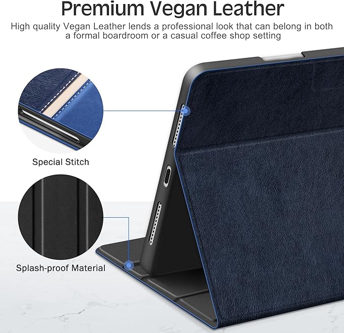 KingBlanc Case for iPad mini 7 (A17 Pro) iPad mini 7th/6th Generation (2024/2021 8.3 inch) with Pencil Holder Vegan Leather Stand Cover Auto Sleep/Wake Adjustable Viewing/Drawing Angle Blue