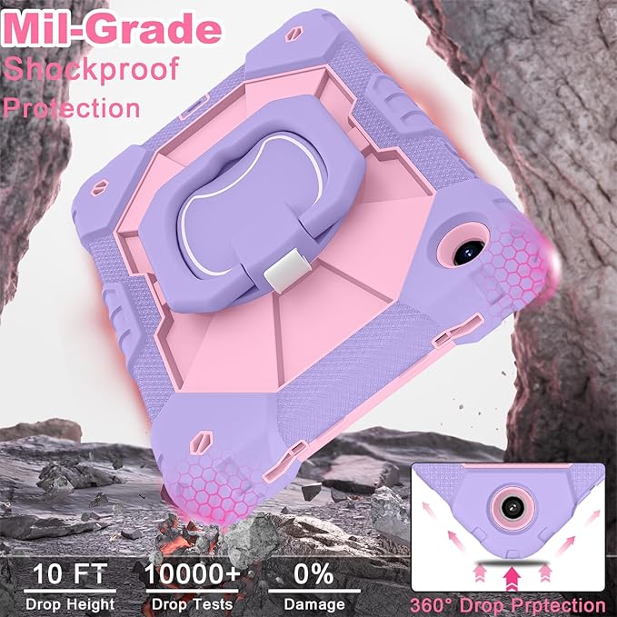 WESOROL Case for Samsung Galaxy Tab A11 Plus Galaxy Tab A9 Plus 11 InchShockproof Cover for Samsung Tablet A11+/A9+ Case with Screen Protector 360 Rotating Stand Pencil HolderPurple Rose