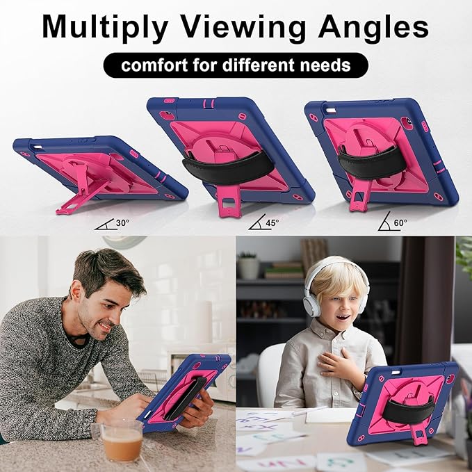 for Samsung Galaxy Tab S6 Lite Tablet Case 10.4 inch 2024/2022/2020 360 Rotating Stand Heavy Duty Shockproof Silicone Case for Galaxy Tab S6 lite (SM-P620/P625/P610/P613/P615/P619) Navy Blue
