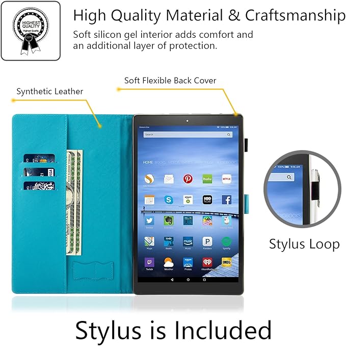 Dteck Case for All-New Fire HD 10 Tablet (9th/7th/5th Generation 2019/2017/2015 Release) - Slim PU Leather Folio Stand Smart Cover with Auto Wake/Sleep for Fire HD 10.1 inch Cute Bear