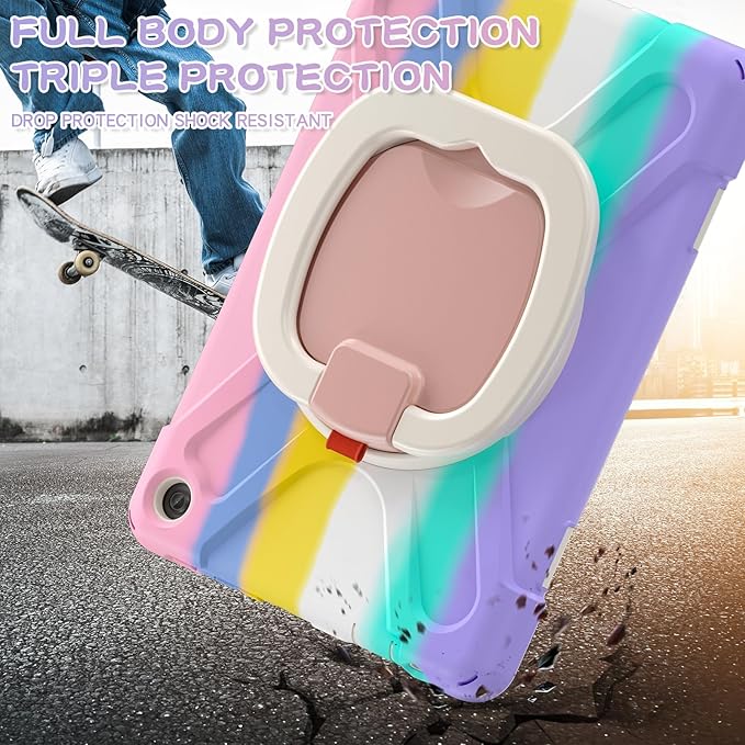 All-New Fire HD 10 &amp Fire HD 10 Kids Pro Tablet Case (13th Gen 2023 Release)Heavy Sturdy Shockproof Kids CaseRotating Stand/Carrying Strap (Colourful Pink)