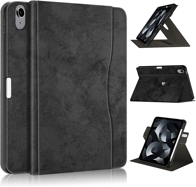 for iPad 10th Generation Case 10.9 inch 2022 with Pencil Holder PU Leather Smart ipad 11th A16 11inch Cover Model: A2696 /A2757 / A2777 Auto Sleep/WakeBlack