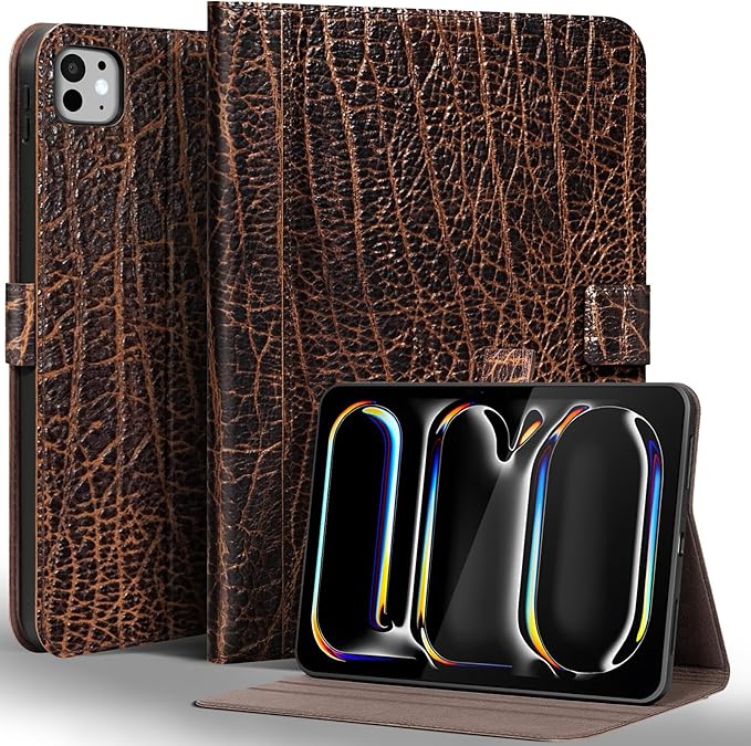 Gexmil Leather Case for iPad Pro 11 Inch (M5/M4) 2025/2024 with Magnetic Closure Adjustable StandProtective Shockproof Leather Smart Folio Cover Auto Sleep/Wake Anti-SlipBuffalo Pattern
