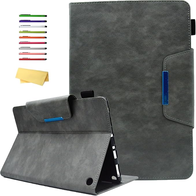 Folio Case for Amazon Kindle Fire HD 8/Fire HD 8 Plus (12th/10th Generation 2024/2022/2020) 8 UUcovers PU Leather Magnetic Smart Cover with Stand/Pencil Holder/Pockets [Auto Sleep/Wake] Gray