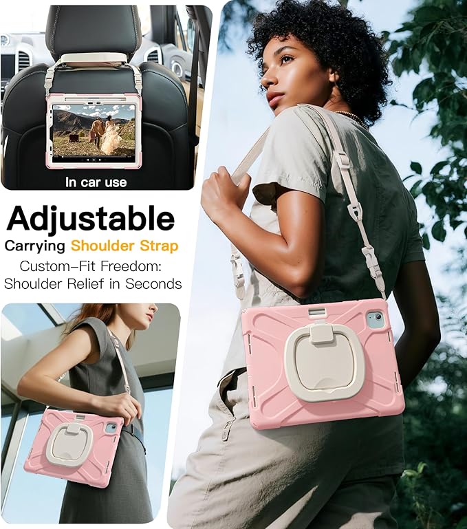 BRAECN for iPad Air 11 Inch Case M4 2026/M3 2025/M2 2024 iPad Air 10.9 5th/4th Gen iPad Pro 11 4th/3rd/2nd/1st Kids Cover with Screen Protector Pencil Holder Shoulder Strap Handle &amp Kickstan