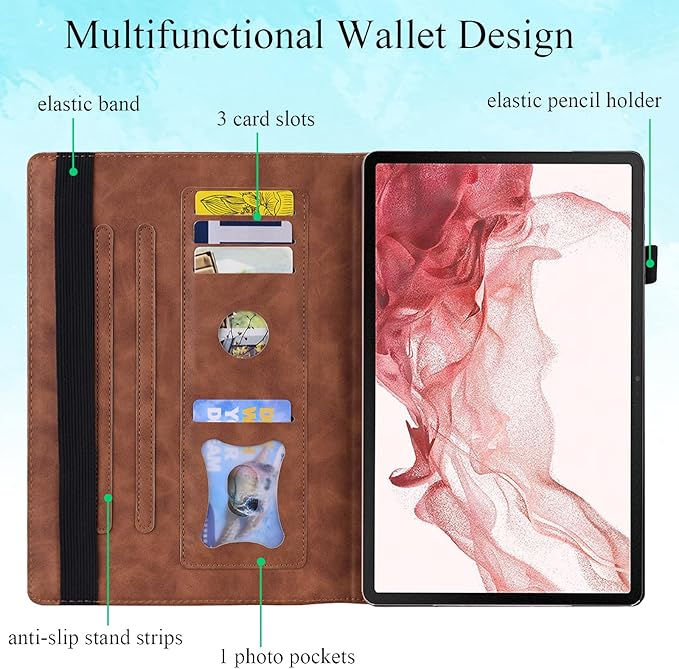 Case for Samsung Galaxy Tab S10 FE+/S10 FE Plus 13.1 Inch 2025 Model (SM-X620/SM-X626B) with Pencil Holder/Pocket/Card Slots Folio Stand PU Leather TPU Back Shockproof Wallet Cover Brown