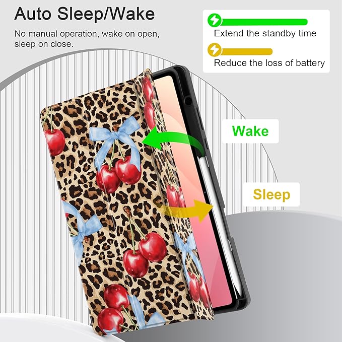 DONGKE Case for Samsung Galaxy Tab S11 5G 11 2025 Model (SM-X730/X736B) Slim Lightweight Trifold Stand Cover with S Pen Holder Auto Sleep/Wake Soft TPU Shockproof Back Leopard &amp Bows
