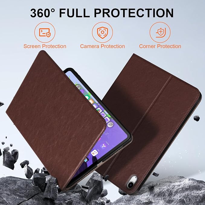 Case for iPad 11th Gen 11 inch 2025 &amp iPad 10th Gen 10.9 inch 2022 Premium Leather Smart Cover with Auto Wake/Sleep Multi-Angle Protective Stand Folio - Red Brown