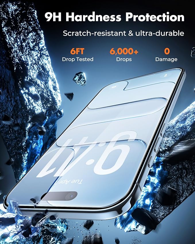 UNBREAKcable iPhone 17 Air Screen Protector 3-Pack with Camera Protection | 9H Hardness | HD Clarity | Anti-Fingerprint | Case Friendly | 6.5 Inch | 3 Tempered Glass + 3 Camera Lens Protectors